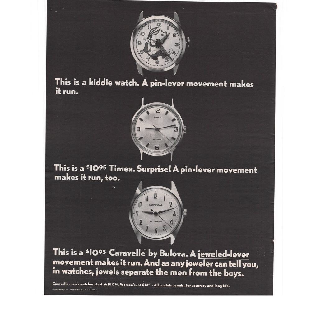 Bulova Caravelle Watch Magazine Advertisement B & W 1968 Jewelry Vintage